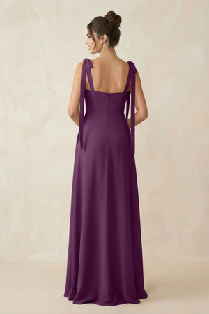 Fig Square Neck Sheath Chiffon Bridesmaid Dress with Bow (2) | KISSBRIDAL
