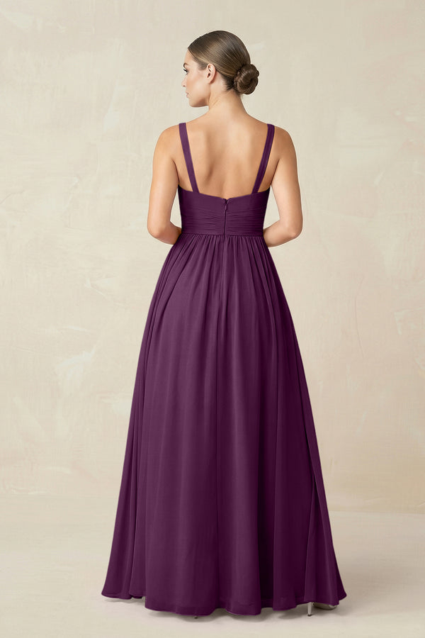 Fig Sweetheart A-Line Chiffon Bridesmaid Dress with Slit in Fig (2) | KISSBRIDAL