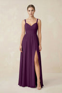 Fig Sweetheart A-Line Chiffon Bridesmaid Dress with Slit in Fig | KISSBRIDAL
