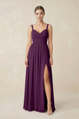 Fig Sweetheart A-Line Chiffon Bridesmaid Dress with Slit in Fig | KISSBRIDAL