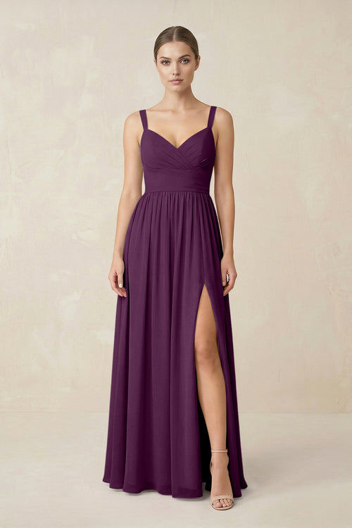 Fig Sweetheart A-Line Chiffon Bridesmaid Dress with Slit in Fig | KISSBRIDAL