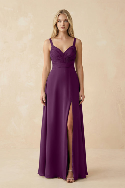 Fig Sweetheart A-Line Pleated Chiffon Bridesmaid Dress | KISSBRIDAL