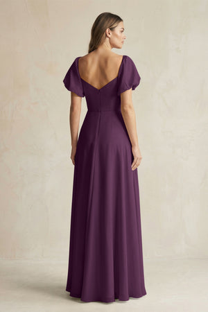 Fig Sweetheart Puff Sleeve A-Line Chiffon Bridesmaid Dress (2) | KISSBRIDAL