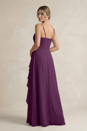 Fig Sweetheart Ruffled A-Line Chiffon Bridesmaid Dress with Slit (2) | KISSBRIDAL