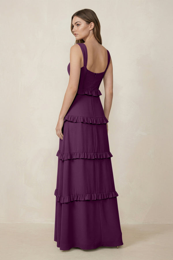Fig Sweetheart Tiered A-Line Chiffon Bridesmaid Dress (2) | KISSBRIDAL