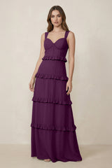 Fig Sweetheart Tiered A-Line Chiffon Bridesmaid Dress | KISSBRIDAL