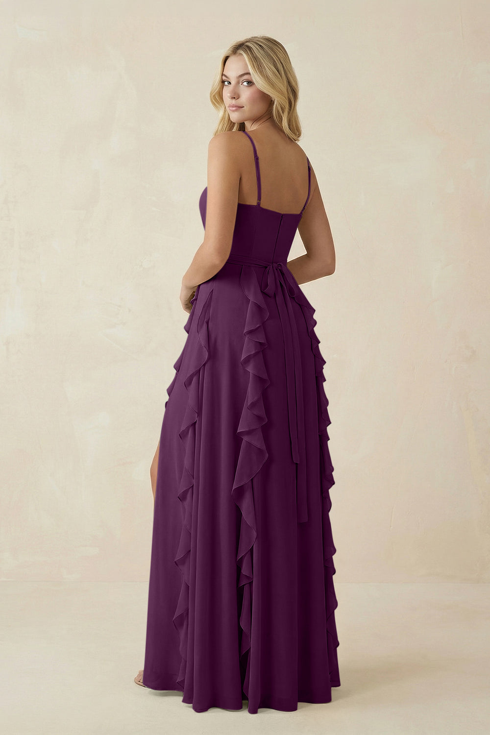 Tiered Ruffle A-Line Chiffon Bridesmaid Dress in Fig