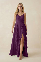 Fig Tiered Ruffle A-Line Chiffon Bridesmaid Dress | KISSBRIDAL