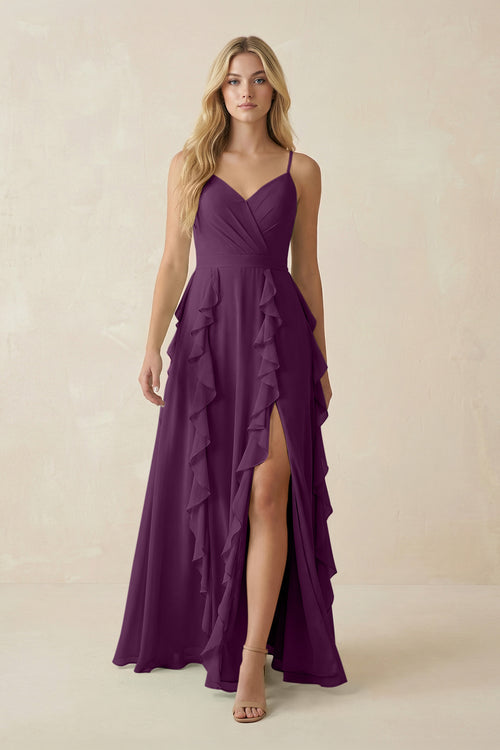 Fig Tiered Ruffle A-Line Chiffon Bridesmaid Dress | KISSBRIDAL
