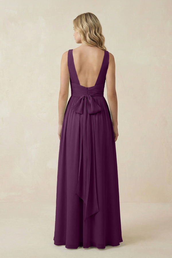 Fig V-Neck A-Line Bridesmaid Dress with Back Bow (2) | KISSBRIDAL