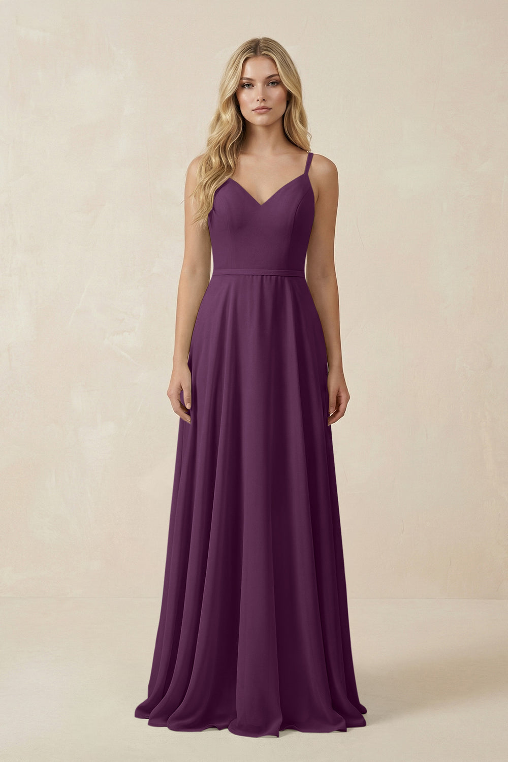 V-Neck A-Line Chiffon Bridesmaid Dress with Crisscross Back in Fig