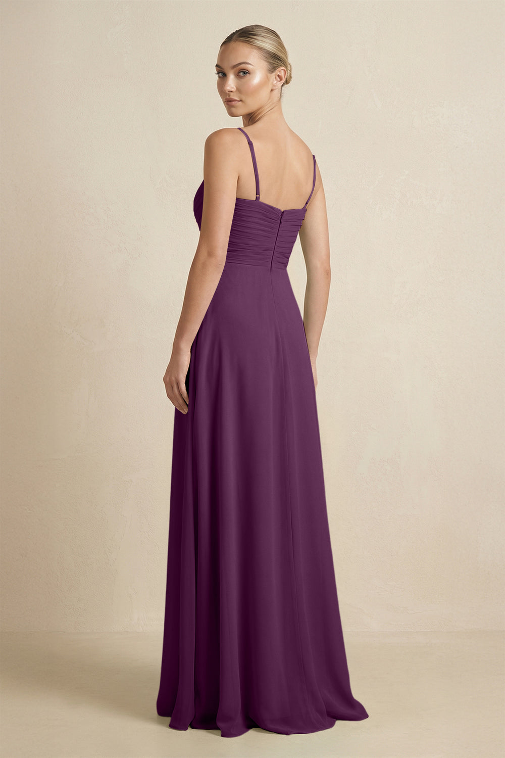 V-Neck A-Line Chiffon Pleated Bridesmaid Dress in Fig