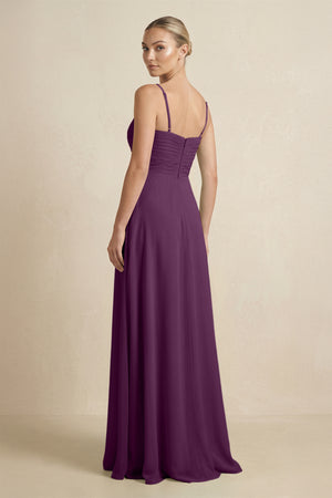 Fig V-Neck A-Line Chiffon Pleated Bridesmaid Dress (2) | KISSBRIDAL