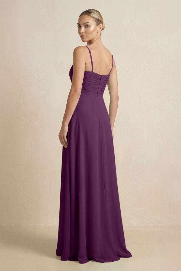 Fig V-Neck A-Line Chiffon Pleated Bridesmaid Dress (2) | KISSBRIDAL
