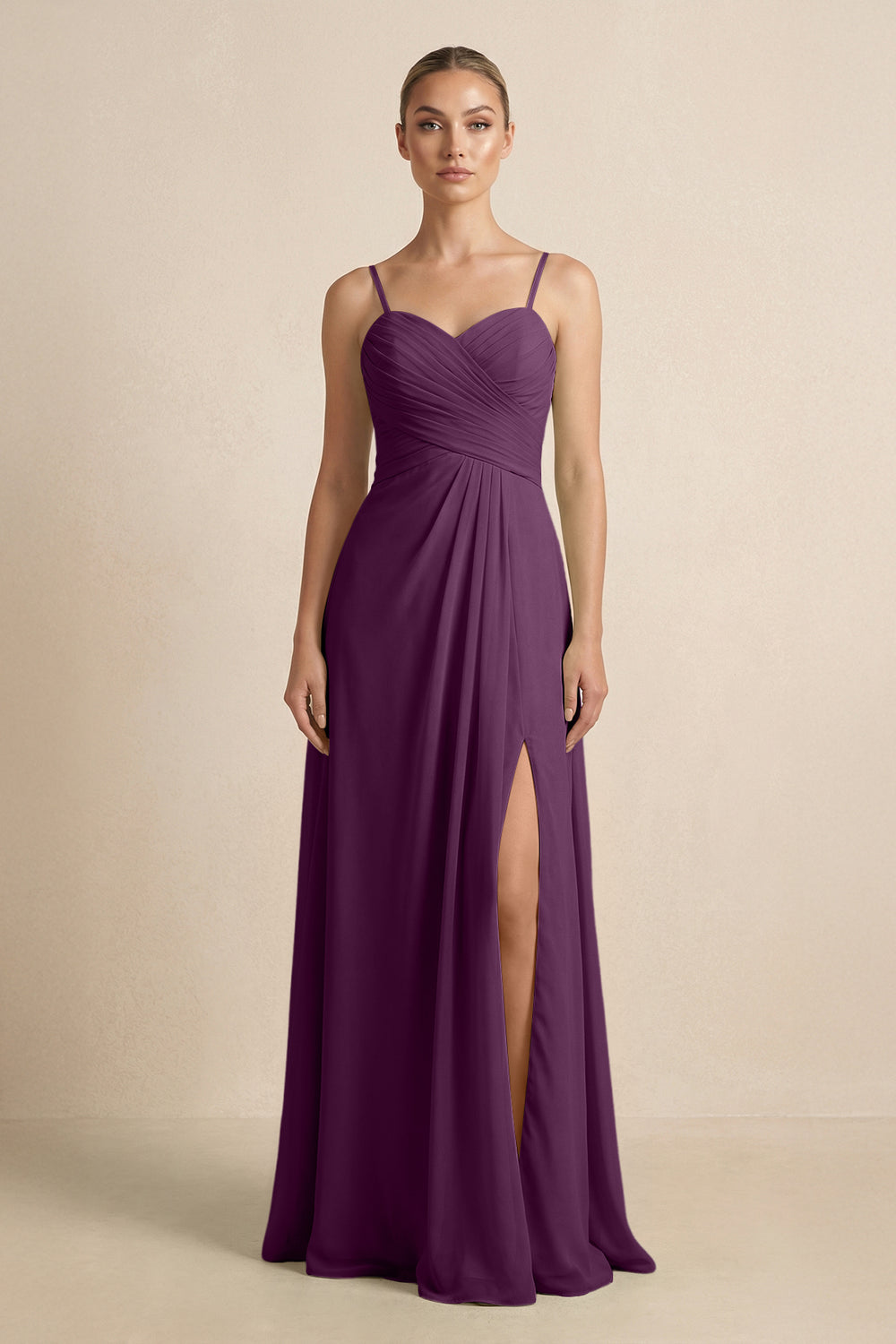 V-Neck A-Line Chiffon Pleated Bridesmaid Dress in Fig
