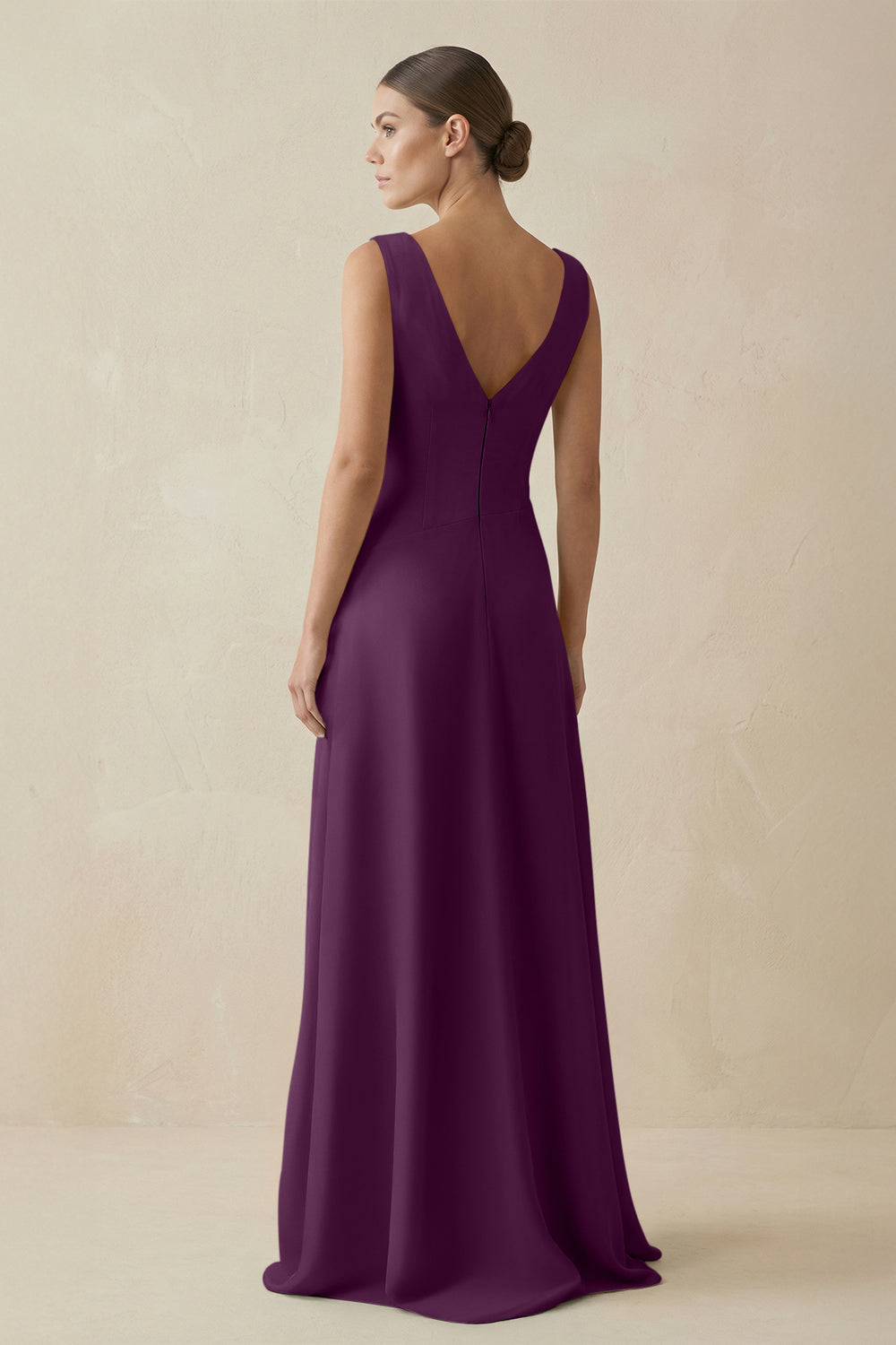 V-Neck A-Line Chiffon Ruffled Bridesmaid Dress in Fig