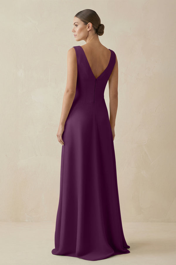 Fig V-Neck A-Line Chiffon Ruffled Bridesmaid Dress (2) | KISSBRIDAL