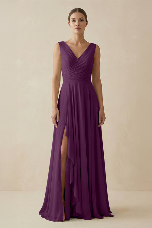 Fig V-Neck A-Line Chiffon Ruffled Bridesmaid Dress | KISSBRIDAL