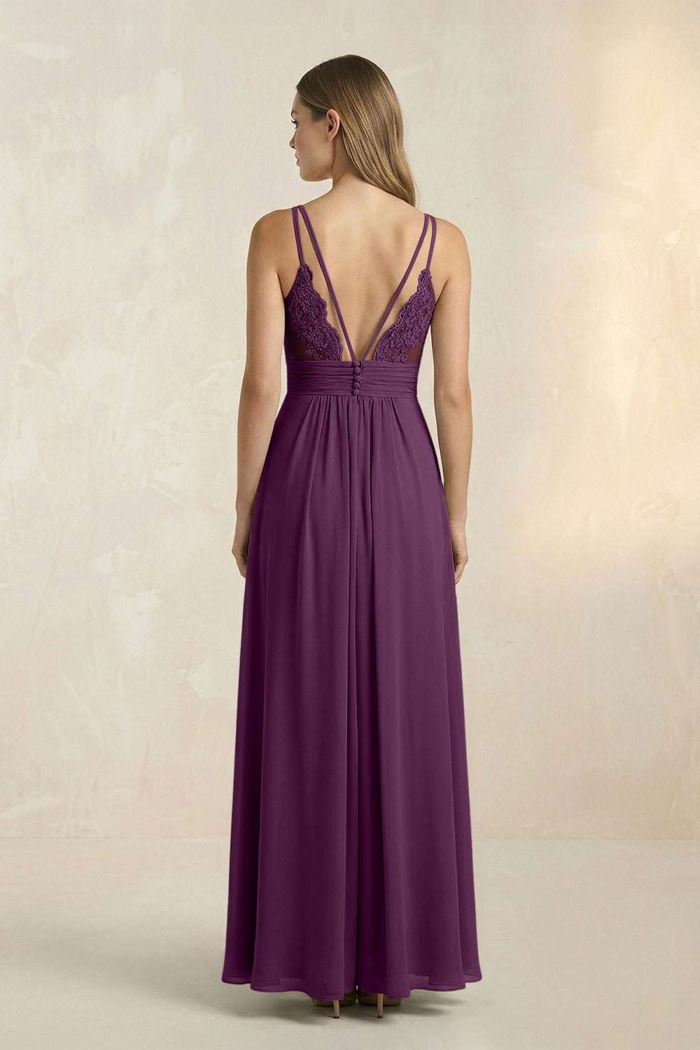 V-Neck A-Line Pleated Chiffon Bridesmaid Dress in Fig