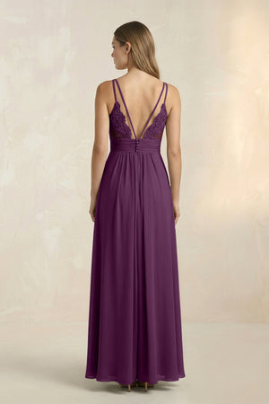 Fig V-Neck A-Line Pleated Chiffon Bridesmaid Dress (2) | KISSBRIDAL