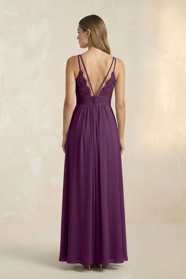 Fig V-Neck A-Line Pleated Chiffon Bridesmaid Dress (2) | KISSBRIDAL