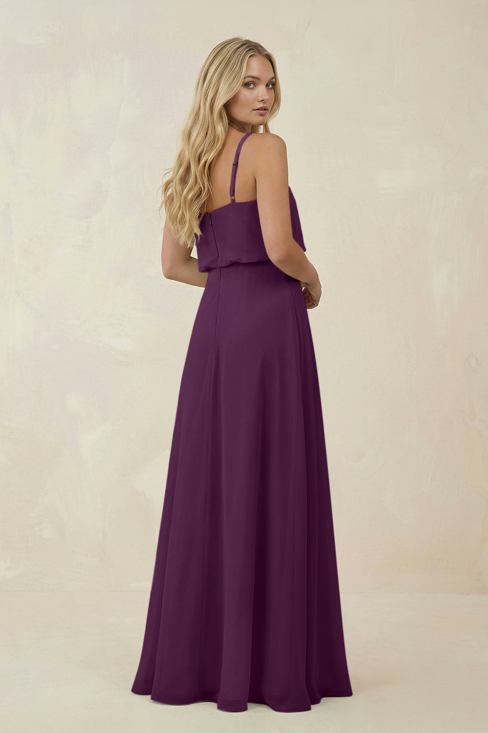 V-Neck Blouson A-Line Chiffon Bridesmaid Dress in Fig