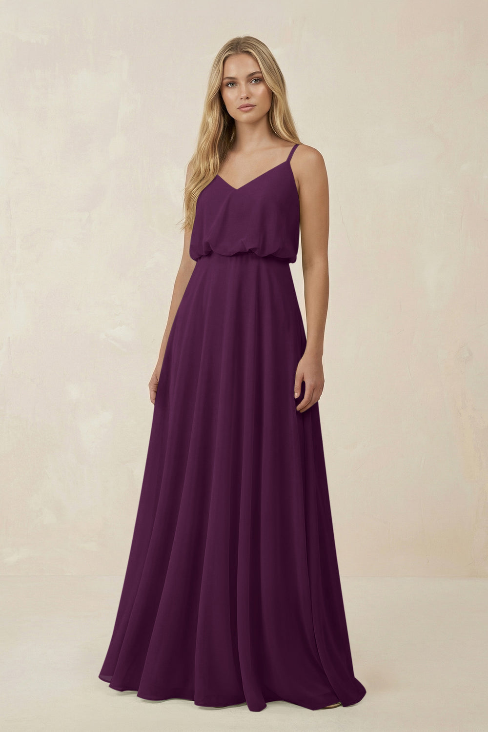 V-Neck Blouson A-Line Chiffon Bridesmaid Dress in Fig