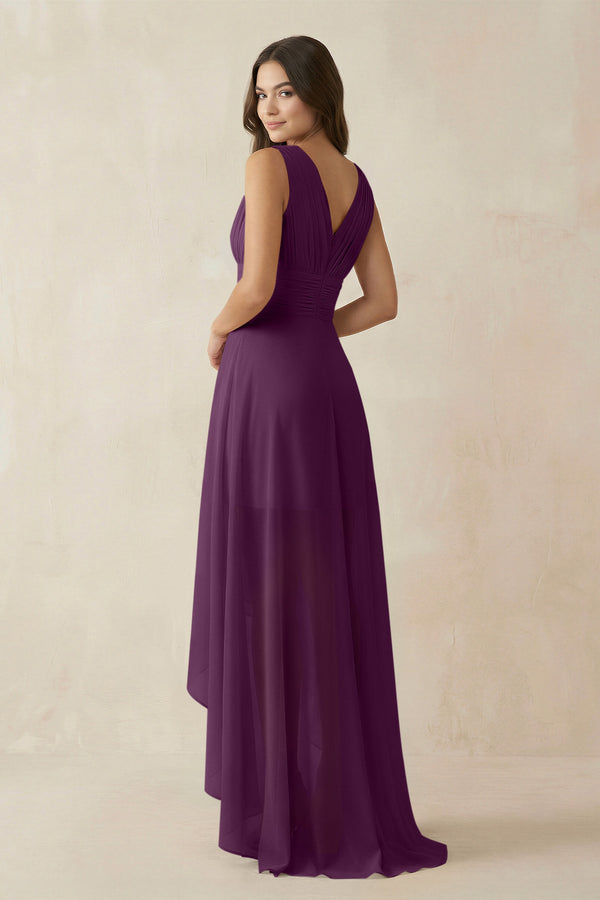 Fig V-Neck High-Low Chiffon Bridesmaid Dress (2) | KISSBRIDAL