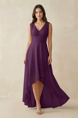 Fig V-Neck High-Low Chiffon Bridesmaid Dress | KISSBRIDAL