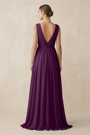 Fig V-Neck Pleated A-Line Chiffon Bridesmaid Dress (2) | KISSBRIDAL