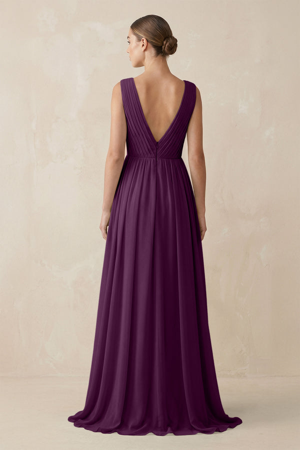 Fig V-Neck Pleated A-Line Chiffon Bridesmaid Dress (2) | KISSBRIDAL