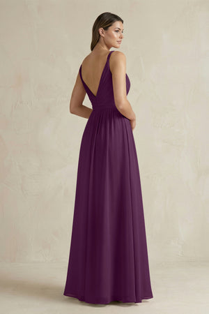 Fig V-Neck Pleated A-Line Chiffon Bridesmaid Dress (2) | KISSBRIDAL