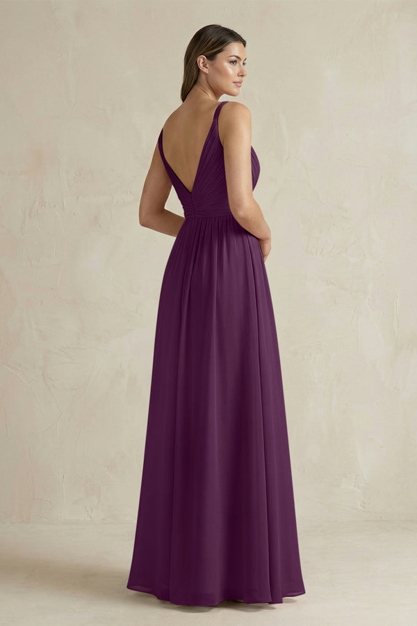 Fig V-Neck Pleated A-Line Chiffon Bridesmaid Dress (2) | KISSBRIDAL