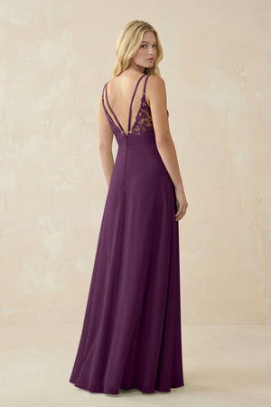 Fig V-Neck Ruched Chiffon Bridesmaid Dress with Slit (2) | KISSBRIDAL