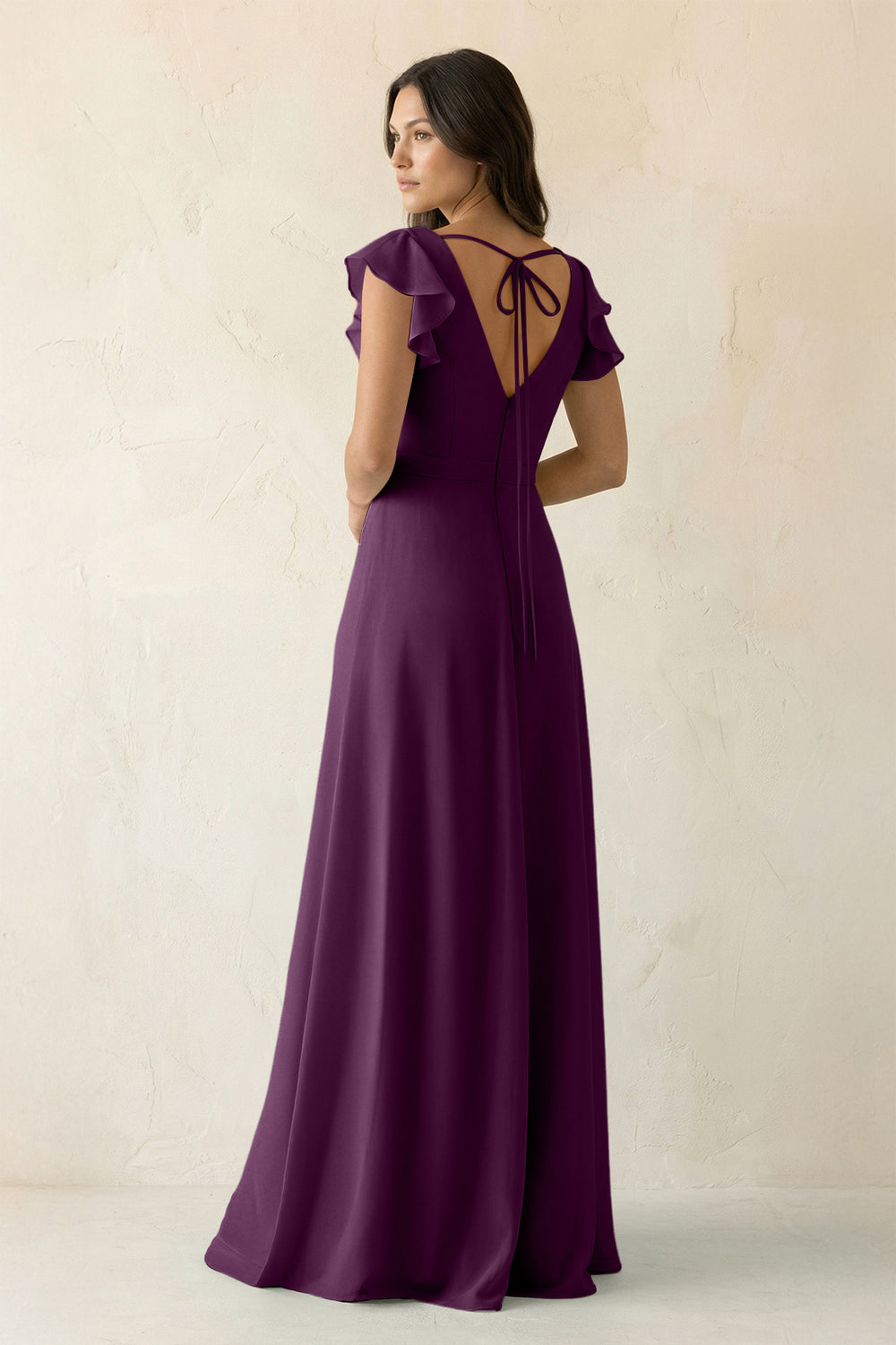 V-Neck Ruffled A-Line Chiffon Bridesmaid Dress in Fig