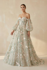 Floral Sweetheart Ball Gown Wedding Dresses in Sage - KISS BRIDAL Wedding Dresses