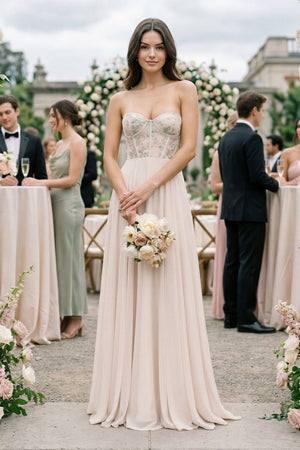 Floral Sweetheart Corset A - Line Chiffon Bridesmaid Dress - SHE IS ME Bridesmaid Dresses