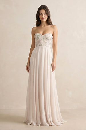 Floral Sweetheart Corset A - Line Chiffon Bridesmaid Dress - SHE IS ME Bridesmaid Dresses