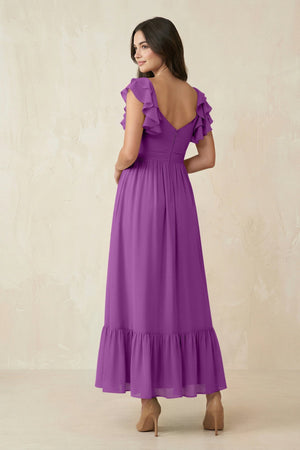 Flutter Sleeve Sweetheart A - Line Chiffon Bridesmaid Dress in Amethyst - SHE IS ME Bridesmaid Dresses