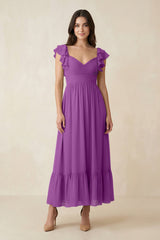 Flutter Sleeve Sweetheart A - Line Chiffon Bridesmaid Dress in Amethyst - KISS BRIDAL Bridesmaid Dresses