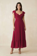Flutter Sleeve Sweetheart A - Line Chiffon Bridesmaid Dress in Berry - SHE IS ME Bridesmaid Dresses