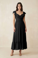 Flutter Sleeve Sweetheart A - Line Chiffon Bridesmaid Dress in Black - SHE IS ME Bridesmaid Dresses