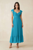 Flutter Sleeve Sweetheart A - Line Chiffon Bridesmaid Dress in Blue Jay - SHE IS ME Bridesmaid Dresses