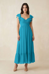 Flutter Sleeve Sweetheart A - Line Chiffon Bridesmaid Dress in Blue Jay - KISS BRIDAL Bridesmaid Dresses