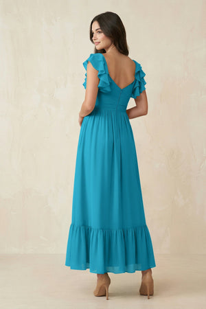 Flutter Sleeve Sweetheart A - Line Chiffon Bridesmaid Dress in Blue Jay - SHE IS ME Bridesmaid Dresses
