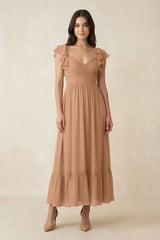 Flutter Sleeve Sweetheart A - Line Chiffon Bridesmaid Dress in Bronzer - KISS BRIDAL Bridesmaid Dresses