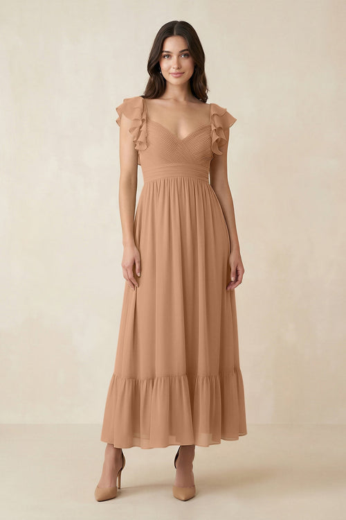 Flutter Sleeve Sweetheart A - Line Chiffon Bridesmaid Dress in Bronzer - SHE IS ME Bridesmaid Dresses