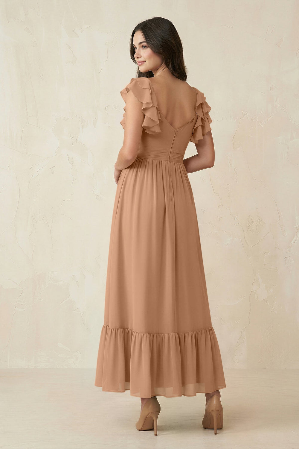 Flutter Sleeve Sweetheart A - Line Chiffon Bridesmaid Dress in Bronzer - KISS BRIDAL Bridesmaid Dresses