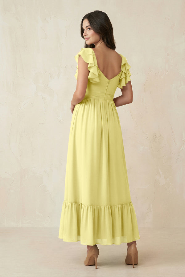 Flutter Sleeve Sweetheart A - Line Chiffon Bridesmaid Dress in Buttercup - SHE IS ME Bridesmaid Dresses