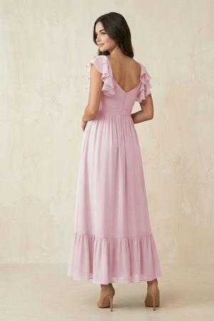 Flutter Sleeve Sweetheart A - Line Chiffon Bridesmaid Dress in Candy Pink - SHE IS ME Bridesmaid Dresses